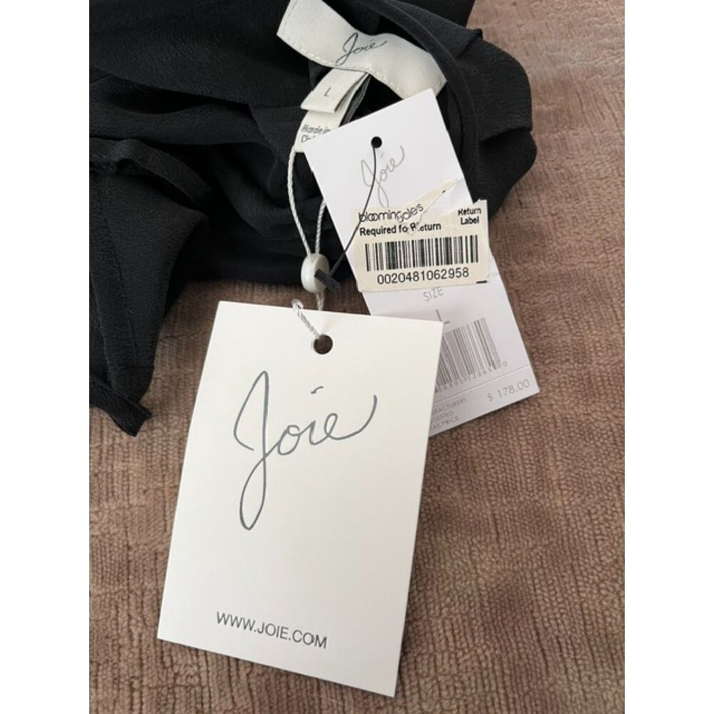 NWT SZ L Joie 'Adorlee' Black Silk Cold-Shoulder Top Flutter Sleeves & Pleating - Picture 8 of 8
